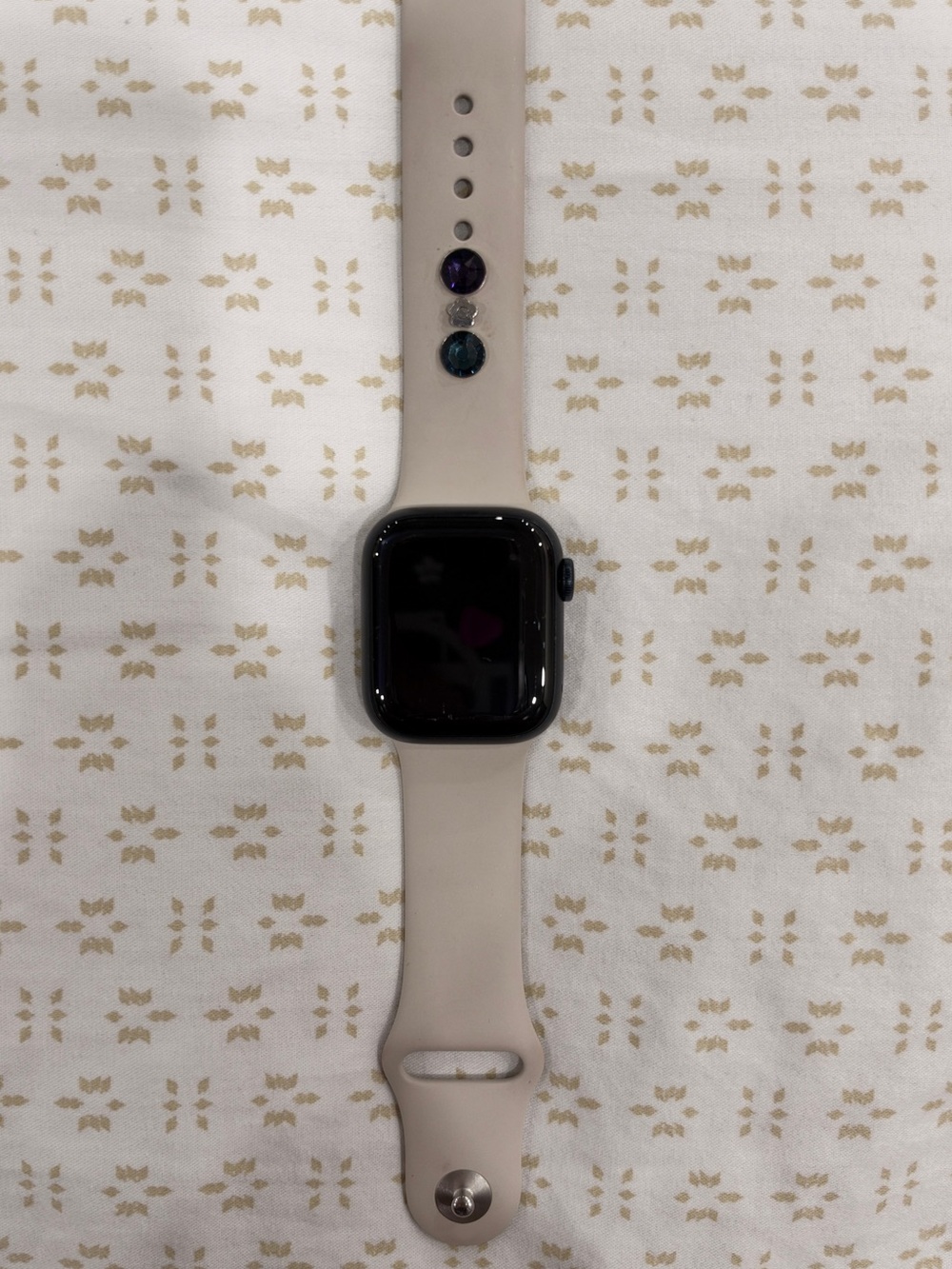 Apple Watch with Beige Silicone Band and Black Case